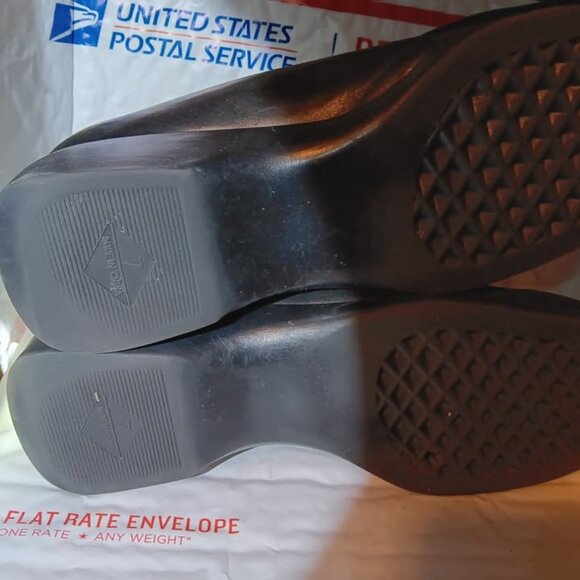 AeroSoles Women’s Black Leather/fabric Slide On Wedge Square Toe Shoes - Picture 9 of 10